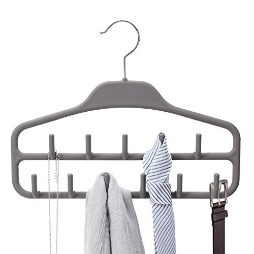 ELONG HOME Belt Hanger Rack Holder for Closet, Sturdy Belt Organizer with 360 Degree Swivel, 11 Large Sturdy Belt Hooks, Non Slip Rubberized Belt Storage, Grey