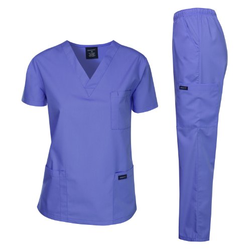 Dagacci Medical Uniform Woman and Man Scrub Set Unisex Medical Scrub Top and Pant, CEIL Blue, M