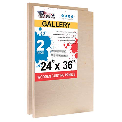 U.S. Art Supply 24' x 36' Birch Wood Paint Pouring Panel Boards, Gallery 1-1/2' Deep Cradle (Pack of 2) - Artist Depth Wooden Wall Canvases - Painting Mixed-Media Craft, Acrylic, Oil, Encaustic
