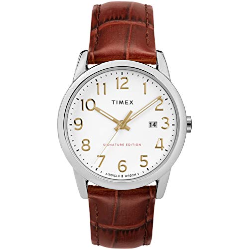 Timex Men's TW2R65000 Easy Reader Signature 38mm Brown/Silver-Tone Leather Strap Watch