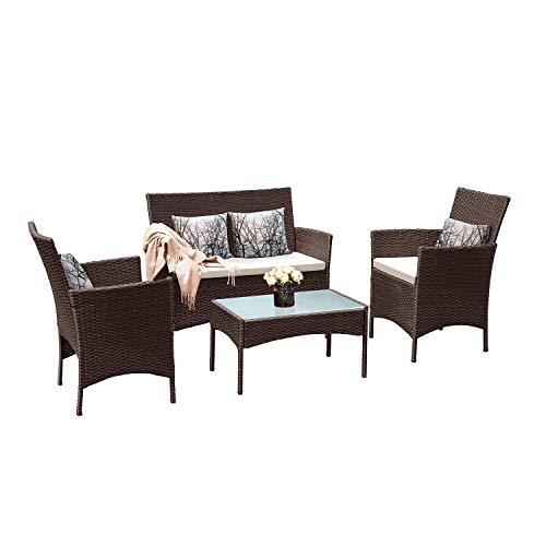 Tangkula Patio Furniture Set 4 Piece, Includes loveseat (42'x23.5'x33.5'), Single Sofa (23.5'x23.5'x33.5') and Coffee Table (28.0'x16.5'x15.5'), Outdoor Garden Backyard Lawn Furniture …