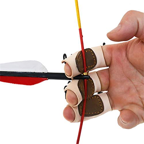 HRCHCG 3PCS Archery Gloves Bow Finger Tab Leather Tradition Recurve Bow American Hunting Bow Hand Guard Protect Hand Finger (Brown)