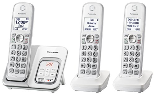 PANASONIC Expandable Cordless Phone System with Answering Machine and Call Block - 3 Cordless Handsets - KX-TGD533W (White)