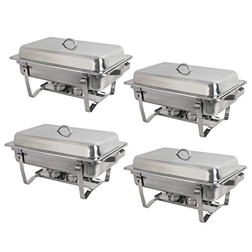 Rectangular Chafing Dish Full Size Chafer Dish Set 4 Pack of 8 Quart Stainless Steel Frame (4)