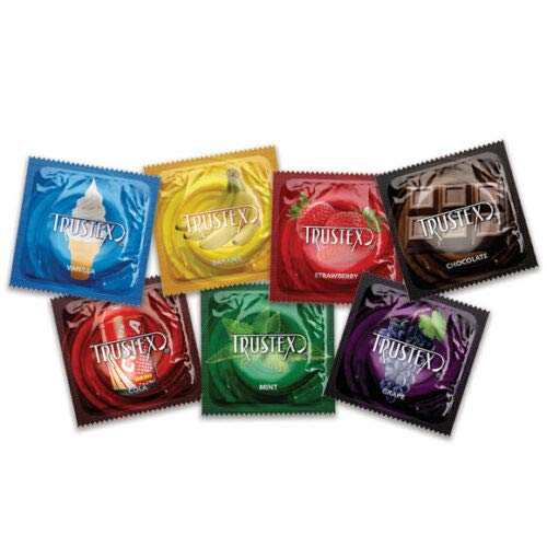 Trustex Super Flavor Assortment with Brass Lunamax Pocket Case, Premium Flavored Latex Condoms-24 Count