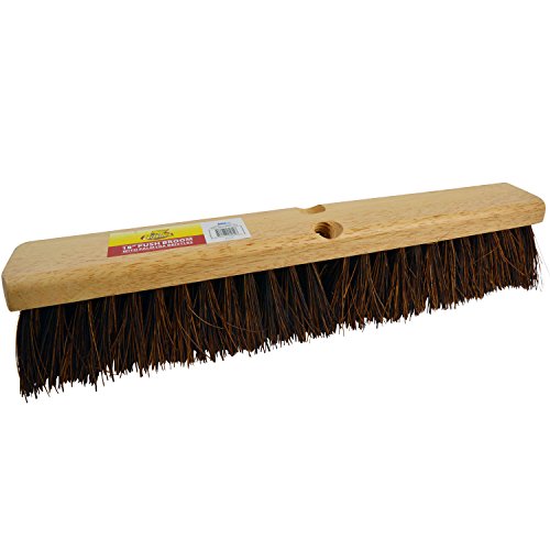 Bristles 4218 18” Outdoor Push Broom Head – Heavy Duty Hardwood Block, Rough Surface Stiff Palmyra Fibers, Brown