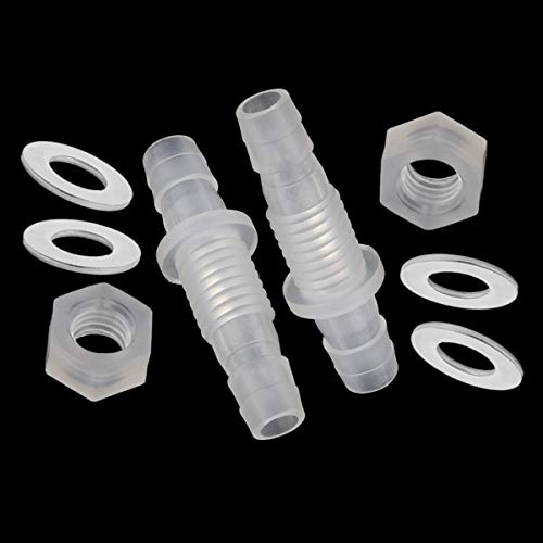 JoyTube Hose Barb Thru-Bulk Bulkhead Fittings 3/16' Union Adapter Plastic Fittings for Aquarium Water/Fuel/Air (Pack of 2)