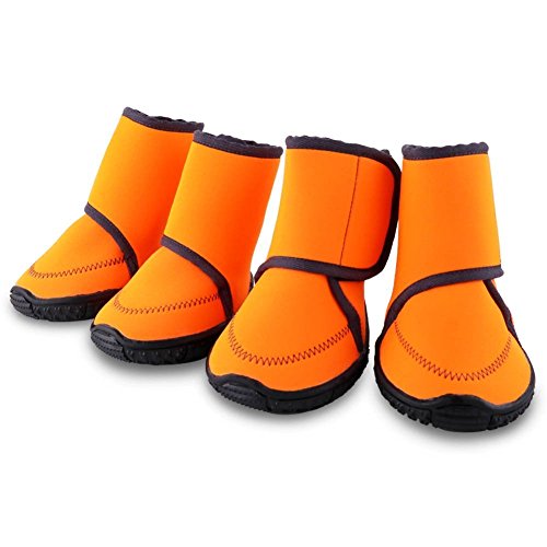 Petbobi Waterproof Dog Shoes Fluorescent Orange Dog Boots Velcro and Rugged Anti-Slip Sole Paw Protectors for All Weather Comfortable Easy to Wear Suitable for Medium Dog, Orange （M）