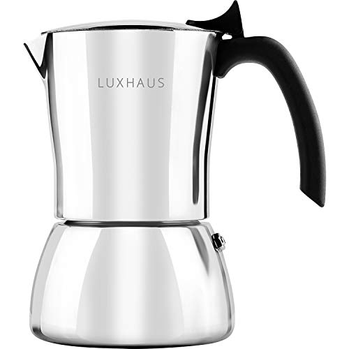 LuxHaus Stovetop Espresso Maker - 9 Cup Moka Pot Coffee Maker - 100% Stainless Steel