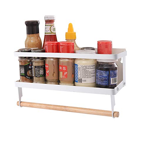 YCOCO Magnetic Spice Racks,with Paper Towel Holder and 2 Removable Mobile Hooks,Easy to Install The Side of The Refrigerator.