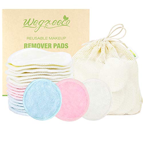 Cotton Rounds Reusable 16 Packs - Reusable Bamboo Makeup Remover Pads for face - Reusable Facial Pads Reusable Facial Cotton Rounds with Laundry Bag (Bamboo Velour, 3 color)