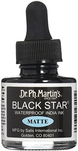 Dr. Ph. Martin's 400034-XXX Black Star India Ink, 1.0 oz, Black, Matte