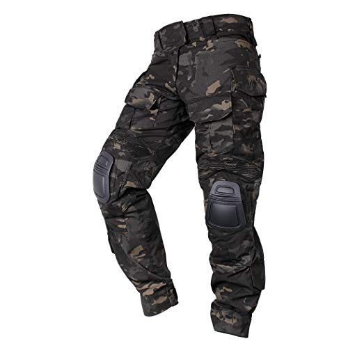 IDOGEAR Men G3 Combat Pants Multicam Camouflage with Knee Pads Airsoft Hunting Paintball Tactical Outdoor Trousers (Multicam Black, XLarge (36W/33L))