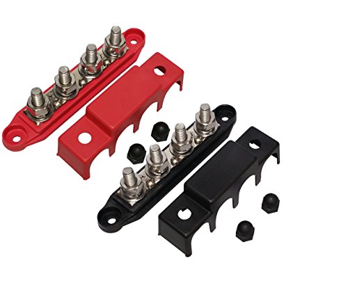 (Red & Black) 3/8' 4 Stud Power Distribution Block -BUSBAR- With Cover