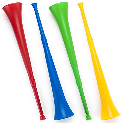 Pudgy Pedro's Plastic Vuvuzela Stadium Horns (4-Pack), 26-Inch