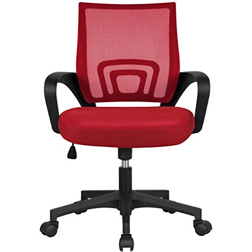 Yaheetech Ergonomic Mesh Office Chair Mid-Back Height Adjustable Computer Chair w/Lumbar Support & 360° Rolling Casters 276lb Weight Capacity Red
