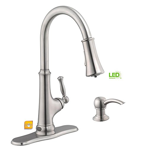 Glacier Bay Touchless LED Single-Handle Pull-Down Sprayer Kitchen Faucet with Soap Dispenser in Stainless Steel Model # 67536-0508D2