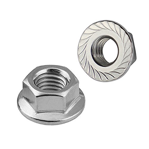 3/8-16 Serrated Flange Hex Lock Nuts, Stainless Steel 18-8 (304), Bright Finish, Quantity 25