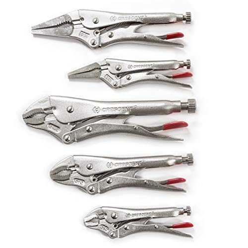 Crescent 5 Piece 5', 7' & 10' Curved Jaw & 6' & 9' Long Nose Locking Pliers with Wire Cutter - CLP5SETN