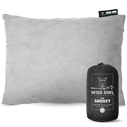 Wise Owl Outfitters Camping Pillow Compressible Foam Pillows – Use When Sleeping in Car, Plane Travel, Hammock Bed & Camp – Adults & Kids - Compact Small & Large Size - Portable Bag - SM Grey
