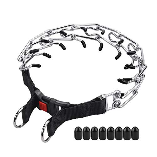 Aheasoun Dog Prong Collar, Dog Pinch Collar, Adjustable Stainless Steel Links with Comfort Rubber Tips, High Strength Quick Release Buckle, for Small Medium Large Dogs (Medium, 3.0mm, 19.6-Inch)