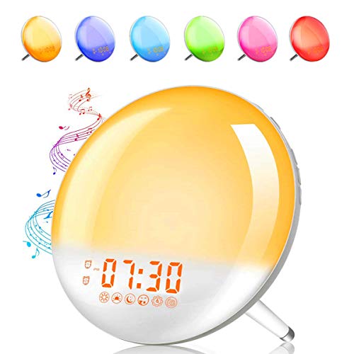 Alarm Clock Wake Up Light,XIRON Light Alarm Clock with Sunrise/Sunset Simulation,Dual Alarms and Snooze Function, 7 Colour Atmosphere Lamp, 7 Natural Sounds and FM Radio for Kids Adults Bedroom