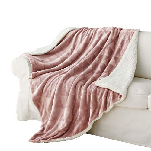 Exclusivo Mezcla 50' x 70' Large Throw Blanket, Reversible Brushed Flannel Fleece& Plush Sherpa Blanket( Pink)- Decorative, Lightweight, Soft and Warm