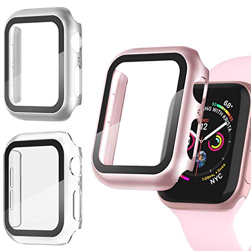 Recoppa 3 Pack Apple Watch case with Screen Protector for Apple Watch 40mm Series 6/5/4/SE, Full Hard Cover Ultra-Thin Bumper HD Clear Protective Film Scratch Resistant for Women Men iWatch