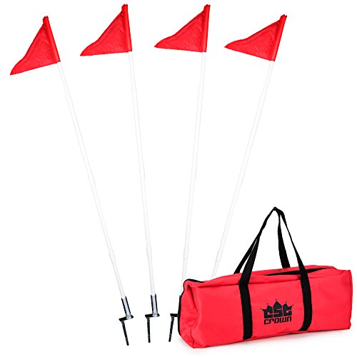 Crown Sporting Goods 4 Pack of Soccer Corner Flags - Collapsible Spring Loaded Steel Base with Carrying Bag