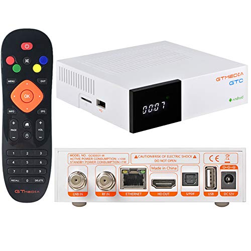 GT MEDIA GTC Android 6.0 TV Box 4K Free to air FTA Satellite TV Receiver DVB-S2 Digital ATSC Converter Box TV Tuner with WiFi 2.4Ghz BT4.0 3D H.265 10bit MPEG-2/4 PVR Recording Smart TV Box