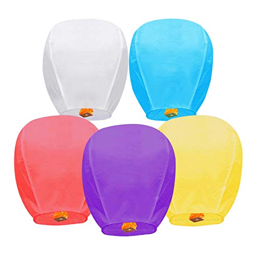 5 Pack Multicolor Sky Lanterns, Chinese Lanterns, 100% Biodegradable Environmentally Friendly Paper Lanterns for Party, Celebrations, Weddings, New Years, Festivals, Memorial Ceremonies