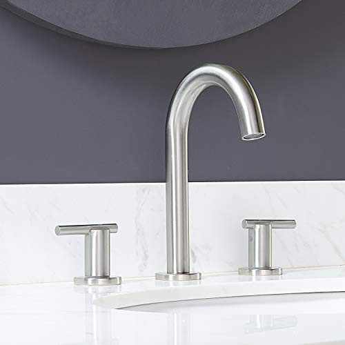 VAPSINT Modern Widespread Two Handle 3 Hole Brushed Nickel Bathroom Faucet,Best Commercial Bathroom Sink Faucet Lavatory Vanity Faucet with Hose