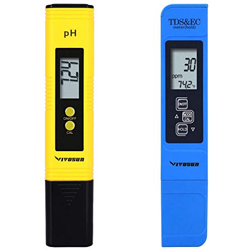 VIVOSUN pH and TDS Meter Combo, 0.05ph High Accuracy Pen Type pH Meter +/- 2% Readout Accuracy 3-in-1 TDS EC Temperature Meter