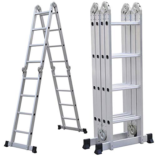 PARTS-DIYER 15.5' Aluminum Multi Purpose Folding Ladder Scaffold Ladders with 2 Platform Plates- 330Lbs