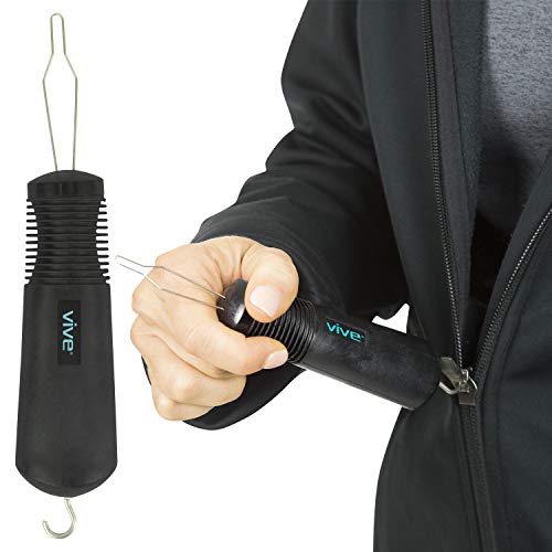 Vive Button Hook - Zipper Pull Helper - Dressing Aid Assist Device Tool for Arthritis, Independent Living - Wide Handle Grip - Shirt, Dress Clothes, Pant, Coat Snap Buttoner - Dexterity Gripper Puller