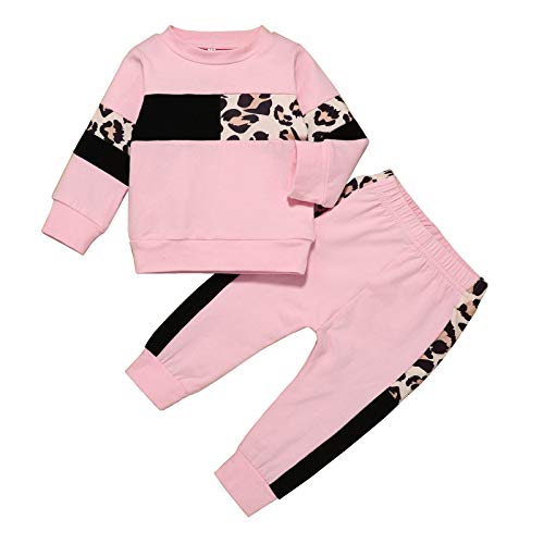 Infant Baby Girl Clothes Cute Sweatshirt Set Rainbow Sweatsuit+Ruffle Sweatpants Fall Winter Outfit Set (Pink, 18-24 Months)