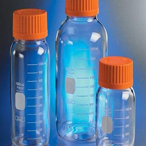 Corning Pyrex Borosilicate Glass Cylindrical Wide Mouth Media Storage Bottle with GLS80 Screw Cap, 1000ml Capacity (Case of 10)