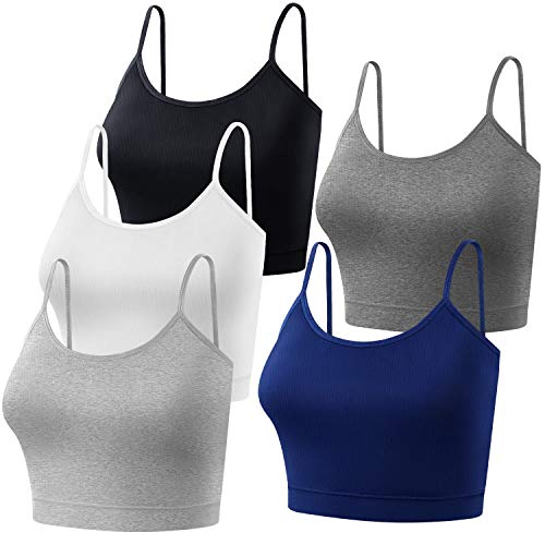 PAXCOO Crop Top Tank Tops for Women, 5 Pcs Cropped Tank Tops for Women, Cami Tank Top Pack Spaghetti Strap Tank Top for Sports