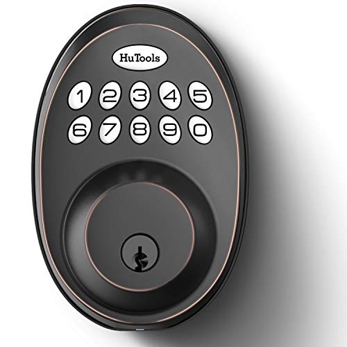 Keyless Entry Door Lock, HuTools Electronic Keypad Deadbolt Lock, 1-Touch Motorized Auto-Locking with 20 User Codes for Front Door, Bedroom, Garage Door, Locker, Oil Rubbed Bronze