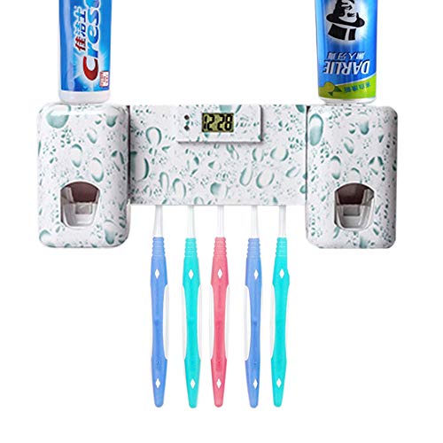 Guiguiyue Toothbrush Holder Automatic Toothpaste Dispenser Set Dustproof with Super Sticky Suction Pad Wall Mounted Kids Hands Free Toothpaste Squeezer for Bathroom Accessories Kit