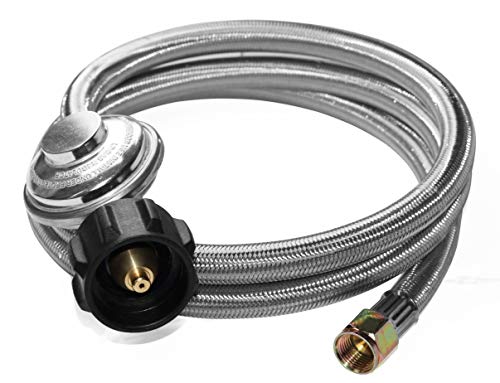 DOZYANT SS 5 Feet Universal QCC1 Low Pressure Propane Regulator Replacement with Stainless Steel Braided Hose for Most LP Gas Grill, Heater and Fire Pit Table, 3/8' Female Flare Nut