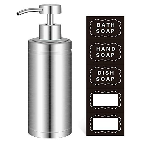 YCOLL Hand Soap Dispenser -304L Stainless Steel Dish Bath Countertop Lotion Dispensers with Rust/Leak Proof Pump, Liquid Wash Brushed Metal Soap Bottle (10 Oz /300M)