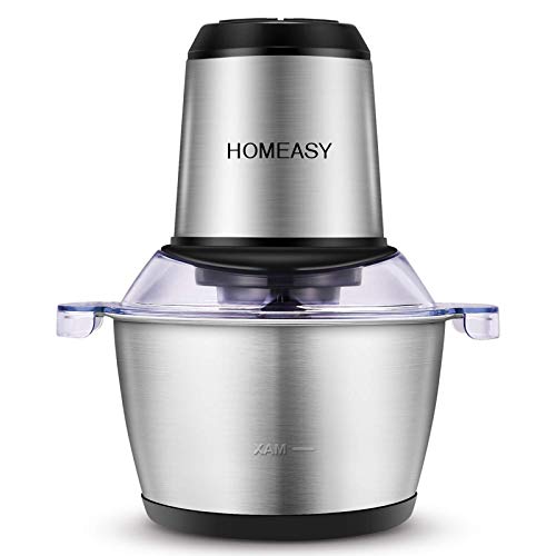 Homeasy Meat Grinder, Food Chopper 2L Stainless Steel Food Processor for Meat, Vegetables, Fruits and Nuts, Stainless Steel Bowl and 4 Sharp Blades, 350W, 8 Cups (2L)