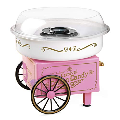 Nostalgia PCM306PK Vintage Hard Free Countertop Cotton Candy Maker, Includes 2 Reusable Cones And Sugar Scoop – Pink