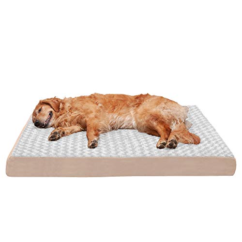 Furhaven Pet Dog Bed - Deluxe Orthopedic Mat Ultra Plush Faux Fur Traditional Foam Mattress Pet Bed with Removable Cover for Dogs and Cats, Cream, Jumbo