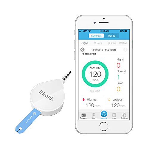 iHealth Align Blood Glucose Meter for iPhone and Android Phones, Smart Diabetes Monitoring Meter, 10 Sterile Lancets. Mini, Sleek and Smart Self Care Glucose Monitor