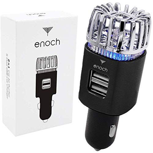 Enoch Car Air Purifier with USB Car Charger 2-Port. Car Air Freshener Eliminate Odor, Dust, Pollen. Removes Smoke, Pet and Food Odor, Ionic Ozone. Ionic Car Deodorizer. Color-Black