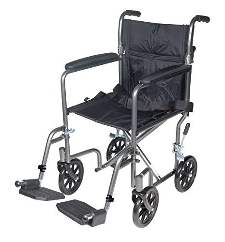 Drive Medical TR37E-SV Lightweight Steel Transport Wheelchair, Fixed Full Arms,17-Inch Seat
