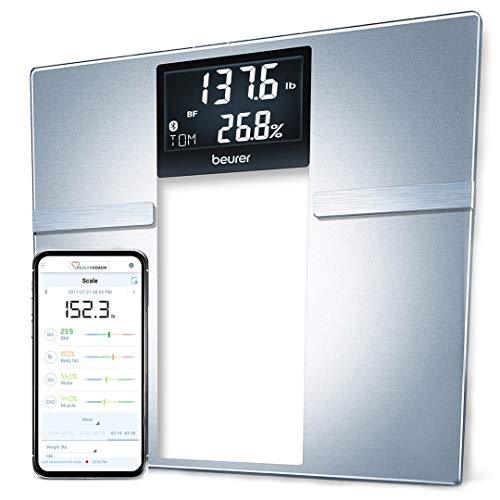 Beurer BF70 Body Fat Scale, Body Weight, Body Fat, Body Water & More, Smart Digital Scale for Full Body Analysis, BMI & Calorie Display, App Sync via Bluetooth, User Recognition, 8 Memory Spaces