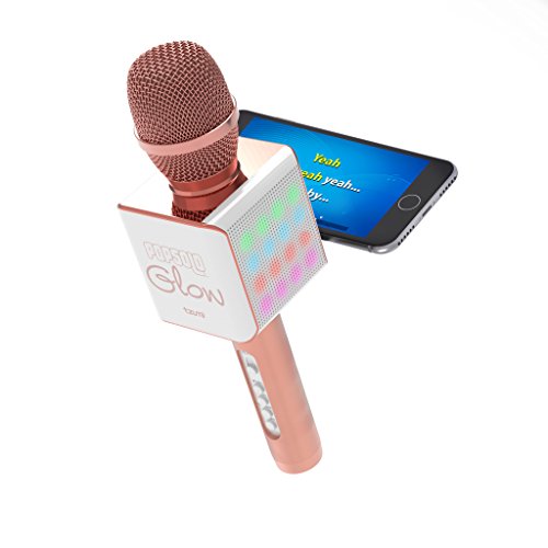 Tzumi PopSolo – Rechargeable Bluetooth Karaoke Microphone and Voice Mixer with Smartphone Holder – Great for All Ages (Rose Gold Glow)